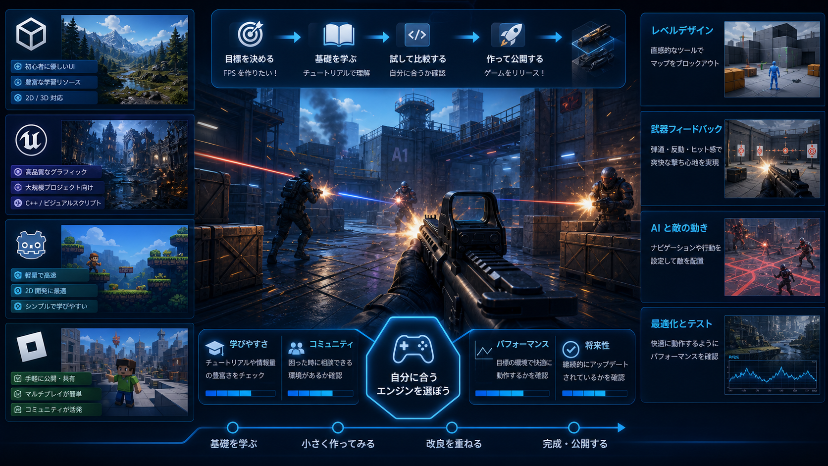 FPS 制作向けゲームエンジン比較を表したヒーロー画像